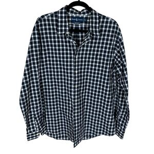 *2/$30* Ralph Lauren Black White Check Long Sleeve Button Front Cotton Shirt XL